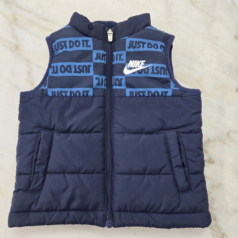 Nike Toddler Boys 2T Quilted Puffer Vest - Navy Blue "Just Do It" Gorpcore
